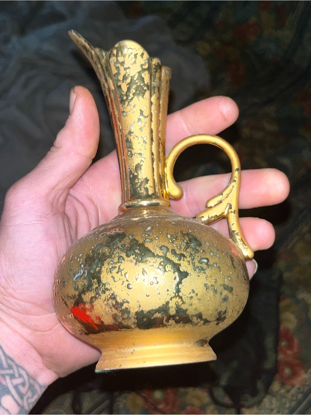 Vintage Queen Pottery 22K Weeping Gold Pitcher Vase - Mid-Century Modern
